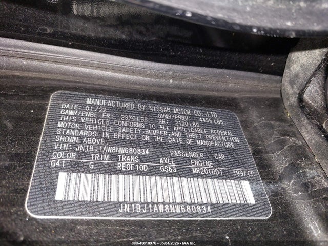 Aukcja sprzedaży 2022 Nissan Rogue Sport S Awd Xtronic Cvt, vin: JN1BJ1AW8NW680834, numer aukcji: 45010976