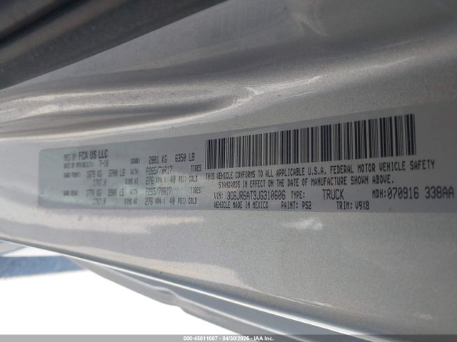 45011007 :رقم المزاد ، 3C6JR6AT3JG310606 vin ، 2018 Ram 1500 Tradesman  4x2 6'4 Box مزاد بيع