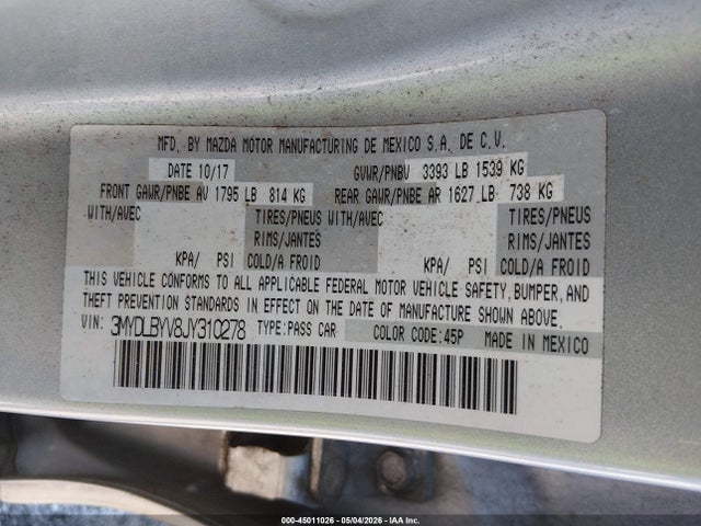 Aukcja sprzedaży 2018 Toyota Yaris Ia, vin: 3MYDLBYV8JY310278, numer aukcji: 45011026