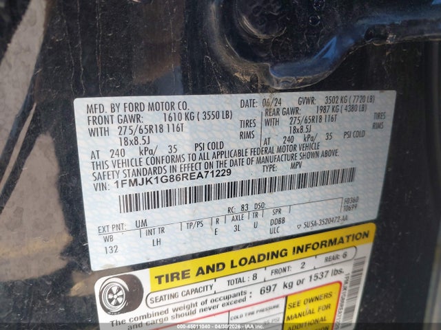 1FMJK1G86REA71229 Ford Expedition Xl Max