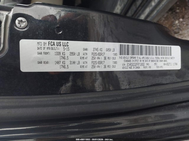 45011053 :رقم المزاد ، 2C4RDGCG2FR712652 vin ، 2015 Dodge Grand Caravan Sxt مزاد بيع