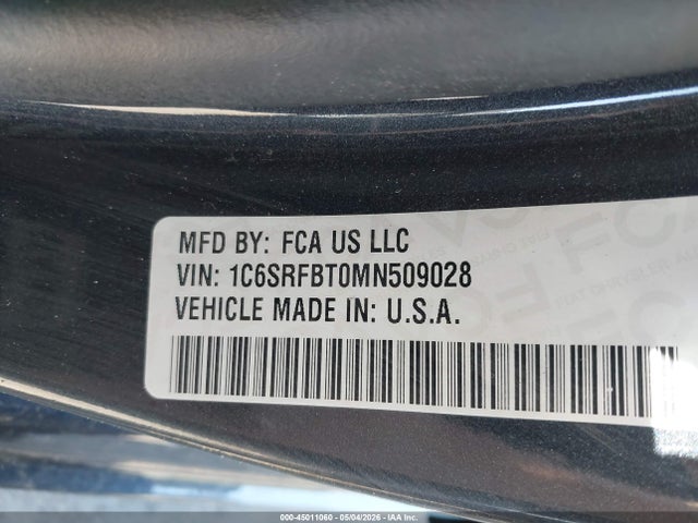 2021 Ram 1500 Big Horn  4x4 6'4 Box მანქანა იყიდება აუქციონზე, vin: 1C6SRFBT0MN509028, აუქციონის ნომერი: 45011060