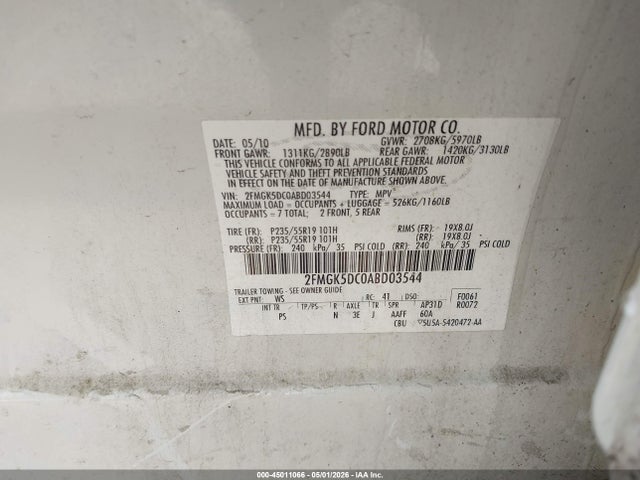 Aukcja sprzedaży 2010 Ford Flex Limited, vin: 2FMGK5DC0ABD03544, numer aukcji: 45011066