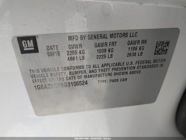2016 Cadillac Cts Premium Collection მანქანა იყიდება აუქციონზე, vin: 1G6AZ5SX5G0106524, აუქციონის ნომერი: 45011068