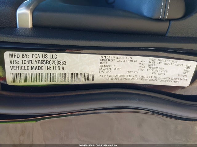 Продаж на аукціоні авто 2024 Jeep Grand Cherokee 4xe, vin: 1C4RJYB65RC253363, номер лоту: 45011088