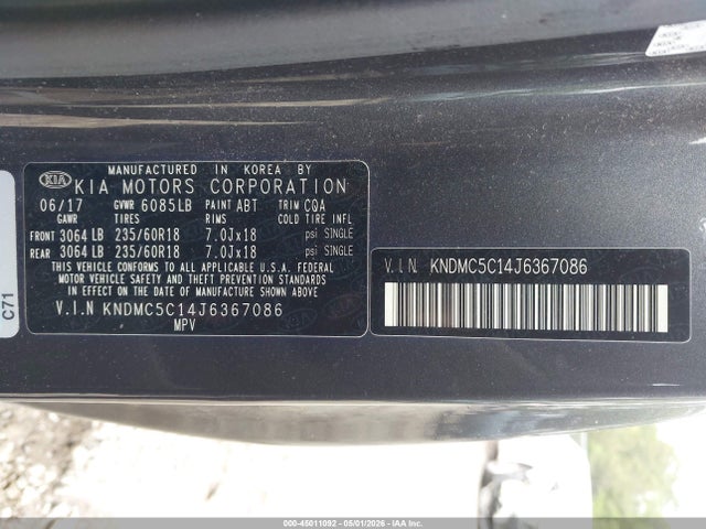 KNDMC5C14J6367086 KIA SEDONA EX