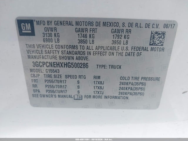2017 Chevrolet Silverado 1500 Wt მანქანა იყიდება აუქციონზე, vin: 3GCPCNEHXHG500286, აუქციონის ნომერი: 45011091