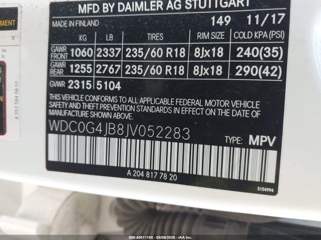 Продаж на аукціоні авто 2018 Mercedes-benz Glc 300, vin: WDC0G4JB8JV052283, номер лоту: 45011100