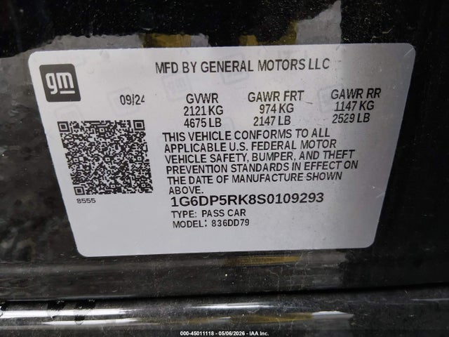 2025 Cadillac Ct5 Sport Rwd მანქანა იყიდება აუქციონზე, vin: 1G6DP5RK8S0109293, აუქციონის ნომერი: 45011118