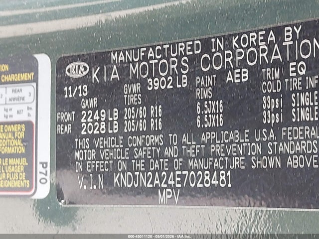 Продаж на аукціоні авто 2014 Kia Soul, vin: KNDJN2A24E7028481, номер лоту: 45011120