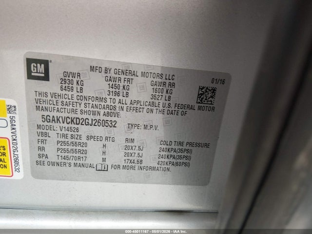 Aukcja sprzedaży 2016 Buick Enclave Premium, vin: 5GAKVCKD2GJ260532, numer aukcji: 45011167