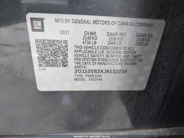 Продажа на аукционе авто 2018 Chevrolet Impala 1lt, vin: 2G1105S3XJ9132238, номер лота: 45011174