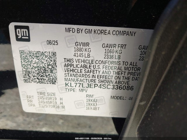 Продаж на аукціоні авто 2025 Chevrolet Trax Fwd 2rs, vin: KL77LJEP4SC336086, номер лоту: 45011188