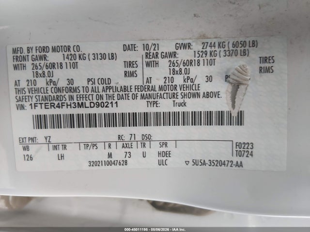 Ford Ranger Xlt 2021 1FTER4FH3MLD90211 Image 9