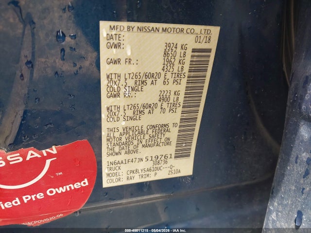 Aukcja sprzedaży 2018 Nissan Titan Xd Platinum Reserve Gas, vin: 1N6AA1F47JN519761, numer aukcji: 45011215