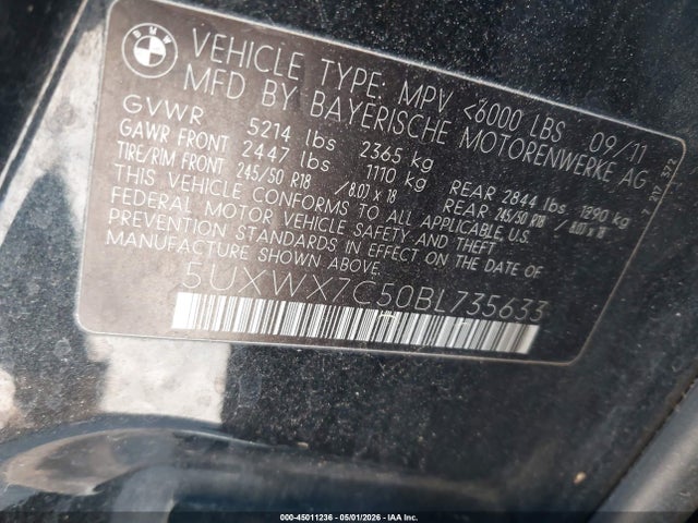 Продажа на аукционе авто 2011 Bmw X3 Xdrive35i, vin: 5UXWX7C50BL735633, номер лота: 45011236