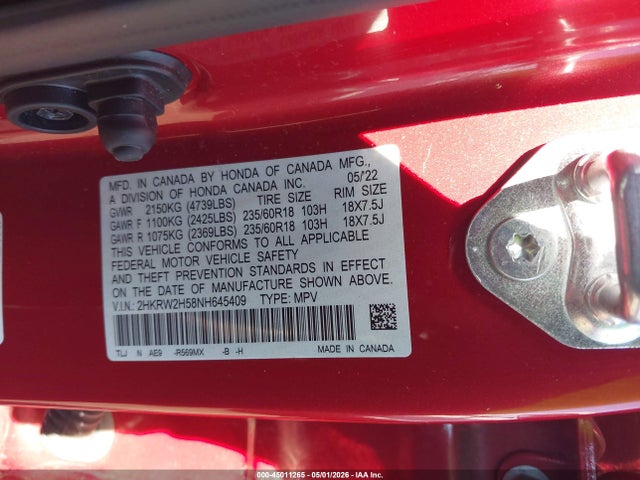 Продажа на аукционе авто 2022 Honda Cr-v Awd Ex, vin: 2HKRW2H58NH645409, номер лота: 45011265