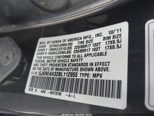 Продаж на аукціоні авто 2011 Honda Cr-v Lx, vin: 5J6RE4H32BL112955, номер лоту: 45011284