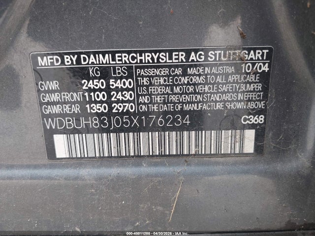Aukcja sprzedaży 2005 Mercedes-benz E 500 4matic, vin: WDBUH83J05X176234, numer aukcji: 45011288