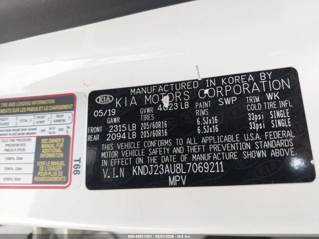 2020 Kia Soul S მანქანა იყიდება აუქციონზე, vin: KNDJ23AU8L7069211, აუქციონის ნომერი: 45011301