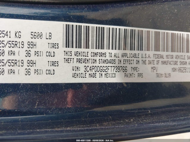 Продаж на аукціоні авто 2015 Dodge Journey Crossroad, vin: 3C4PDDGG2FT739766, номер лоту: 45011309
