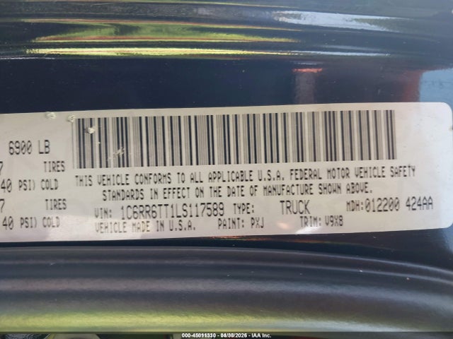 1C6RR6TT1LS117589 RAM 1500 Classic Slt 4x2 6&#039;4 Box