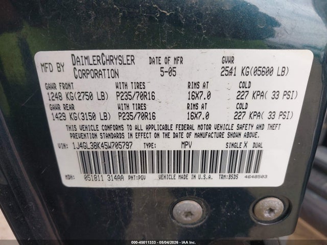 Продаж на аукціоні авто 2005 Jeep Liberty Renegade, vin: 1J4GL38K45W705797, номер лоту: 45011333