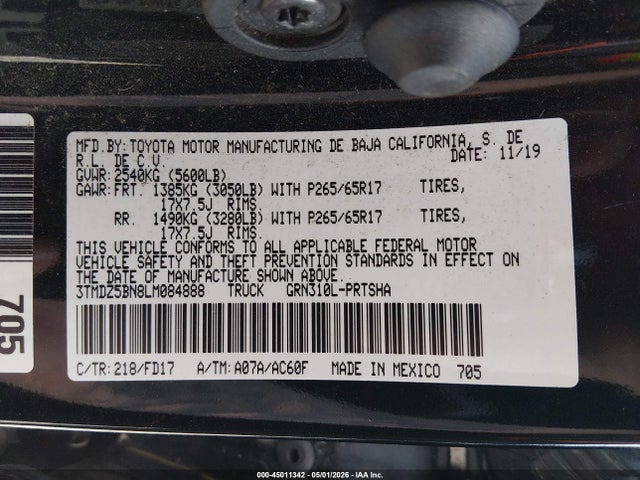 45011342 :رقم المزاد ، 3TMDZ5BN8LM084888 vin ، 2020 Toyota Tacoma Trd Sport مزاد بيع