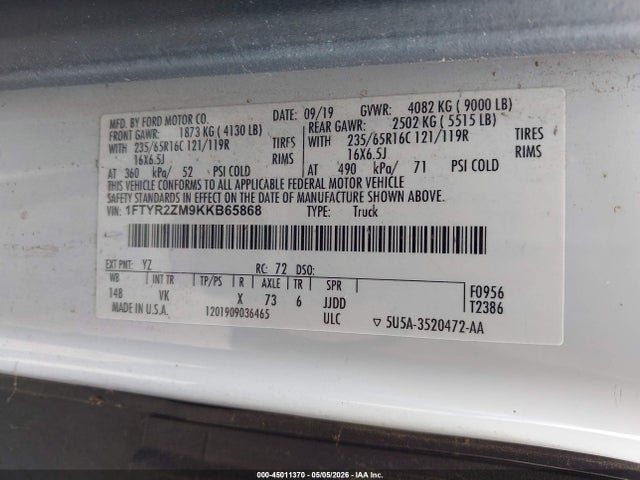 Ford Transit-250 2019 1FTYR2ZM9KKB65868 Image 9