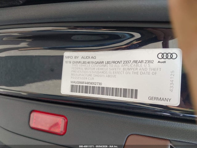Продаж на аукціоні авто 2019 Audi A4 40 Premium, vin: WAUGMAF44KN002730, номер лоту: 45011371