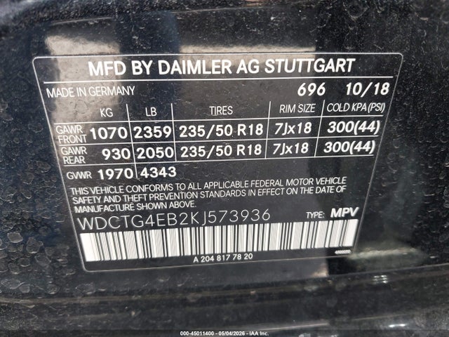 Продаж на аукціоні авто 2019 Mercedes-benz Gla 250, vin: WDCTG4EB2KJ573936, номер лоту: 45011400