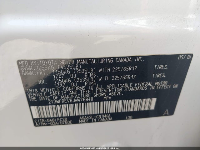Aukcja sprzedaży 2018 Toyota Rav4 Xle, vin: 2T3WFREV6JW476848, numer aukcji: 45011403