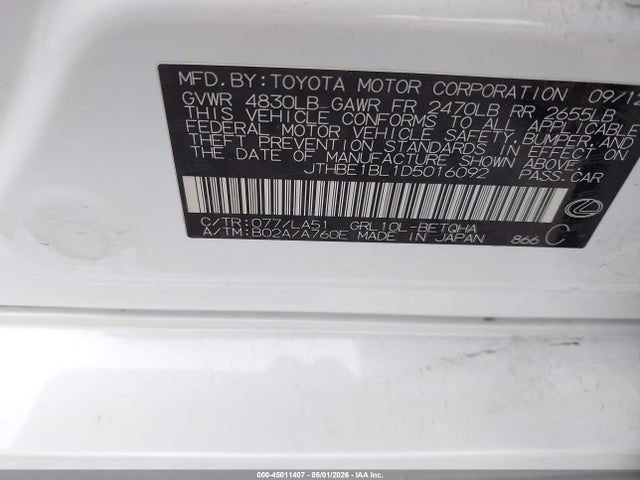 45011407 :رقم المزاد ، JTHBE1BL1D5016092 vin ، 2013 Lexus Gs 350 مزاد بيع
