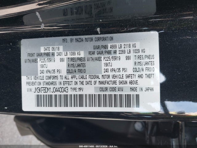 Aukcja sprzedaży 2018 Mazda Cx-5 Grand Touring, vin: JM3KFBDM1J0440043, numer aukcji: 45011408
