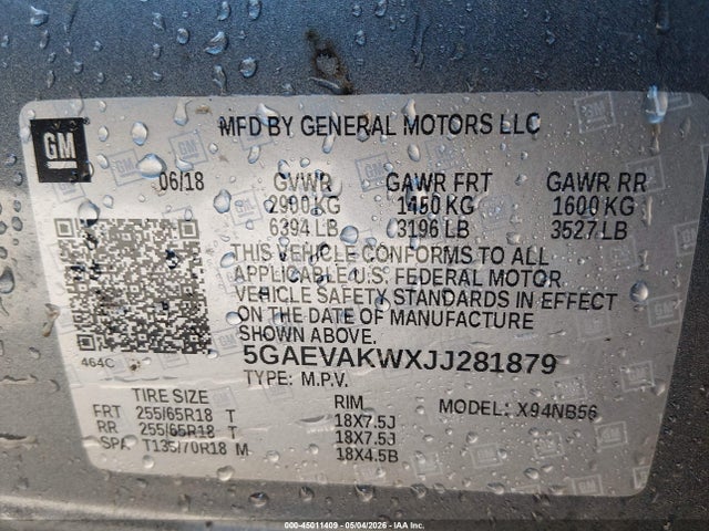 Aukcja sprzedaży 2018 Buick Enclave Essence, vin: 5GAEVAKWXJJ281879, numer aukcji: 45011409