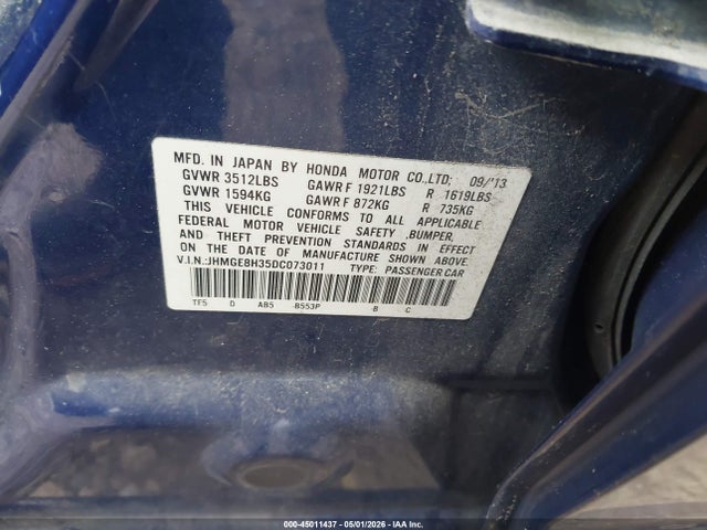 45011437 :رقم المزاد ، JHMGE8H35DC073011 vin ، 2013 Honda Fit مزاد بيع