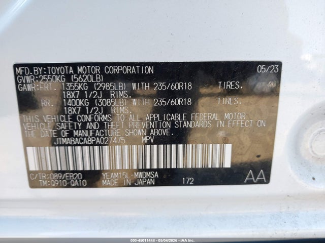 Продажа на аукционе авто 2023 Toyota Bz4x Xle, vin: JTMABACA8PA027475, номер лота: 45011448
