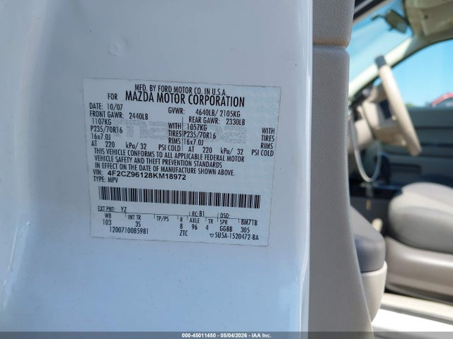 Aukcja sprzedaży 2008 Mazda Tribute S Touring, vin: 4F2CZ96128KM18972, numer aukcji: 45011450