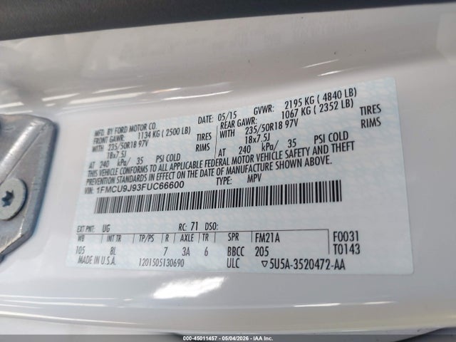 1FMCU9J93FUC66600 Ford Escape Titanium