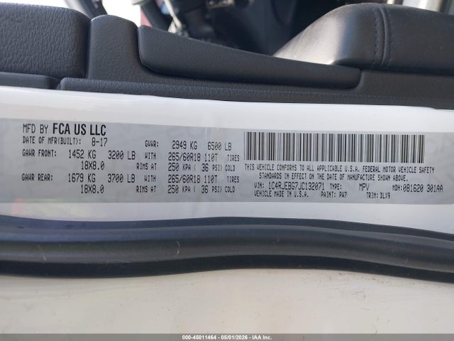 Aukcja sprzedaży 2018 Jeep Grand Cherokee Limited 4x2, vin: 1C4RJEBG7JC132071, numer aukcji: 45011464