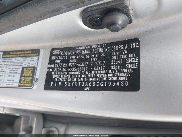 Продаж на аукціоні авто 2012 Kia Sorento Lx, vin: 5XYKT3A66CG195430, номер лоту: 45011465