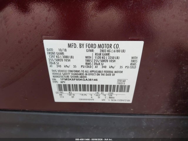 Продаж на аукціоні авто 2019 Ford Explorer Limited, vin: 1FM5K8F85KGA38146, номер лоту: 45011466