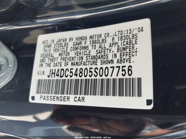 Aukcja sprzedaży 2005 Acura Rsx, vin: JH4DC54805S007756, numer aukcji: 45011480