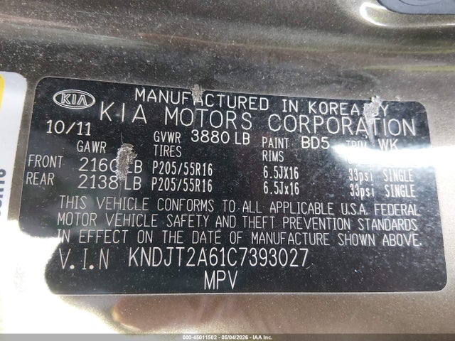 45011502 :رقم المزاد ، KNDJT2A61C7393027 vin ، 2012 Kia Soul + مزاد بيع