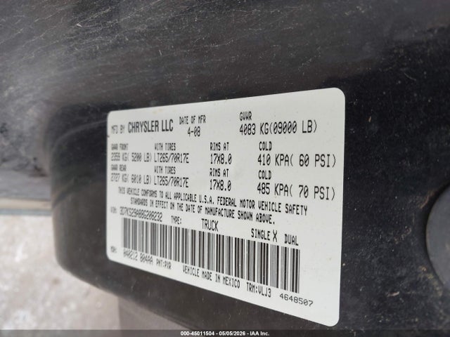 Aukcja sprzedaży 2008 Dodge Ram 2500 Laramie, vin: 3D7KS29A88G208232, numer aukcji: 45011504