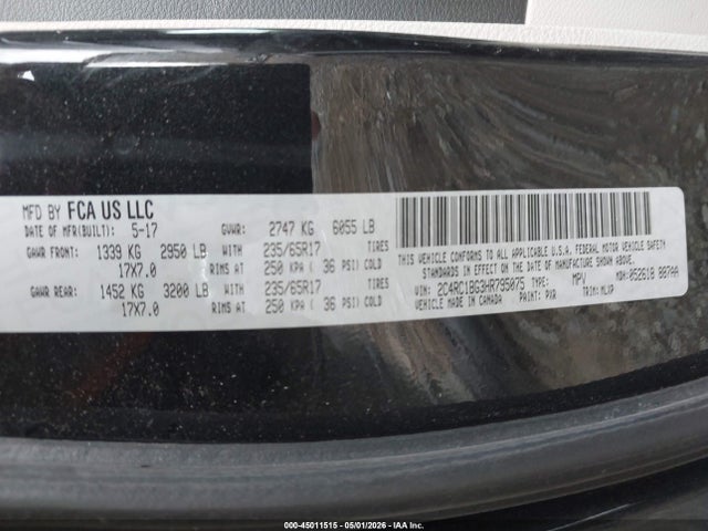 Aukcja sprzedaży 2017 Chrysler Pacifica Touring-l, vin: 2C4RC1BG3HR795075, numer aukcji: 45011515