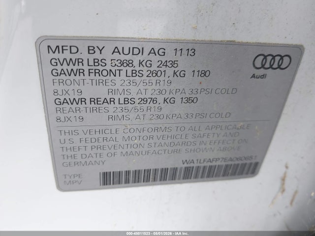 Aukcja sprzedaży 2014 Audi Q5 2.0t Premium, vin: WA1LFAFP7EA060651, numer aukcji: 45011523