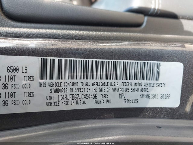 Продажа на аукционе авто 2018 Jeep Grand Cherokee Limited 4x4, vin: 1C4RJFBG7JC454456, номер лота: 45011526