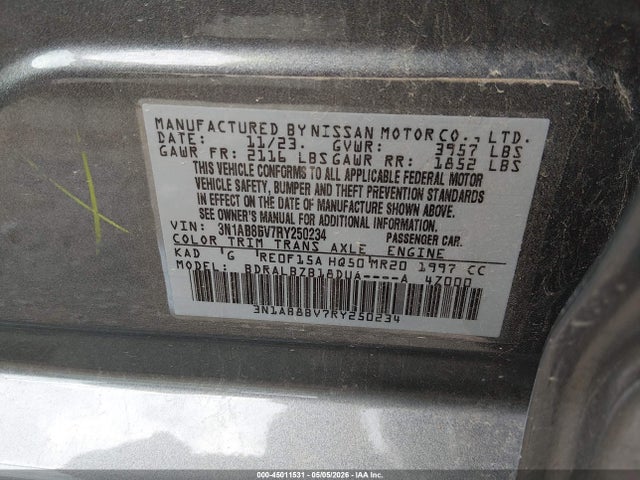 3N1AB8BV7RY250234 Nissan Sentra S Xtronic Cvt