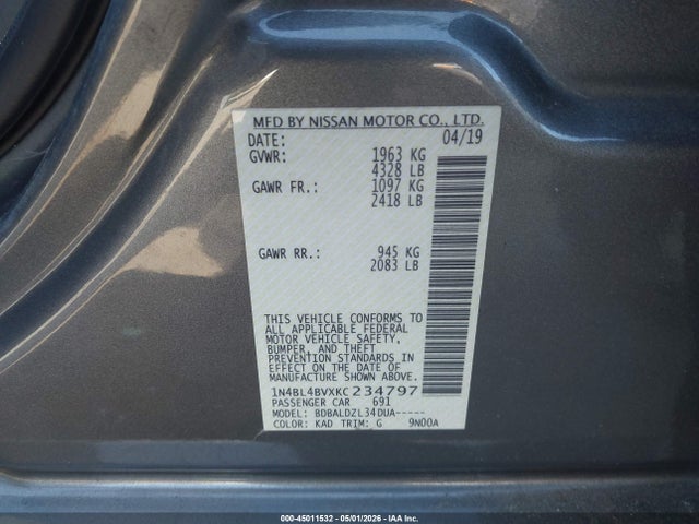 Nissan Altima 2.5 S 2019 1N4BL4BVXKC234797 Image 9